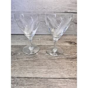 1950’s Val Saint Lambert Etched 6.25”Crystal wine goblets 10 Oz Signed~set Of 2